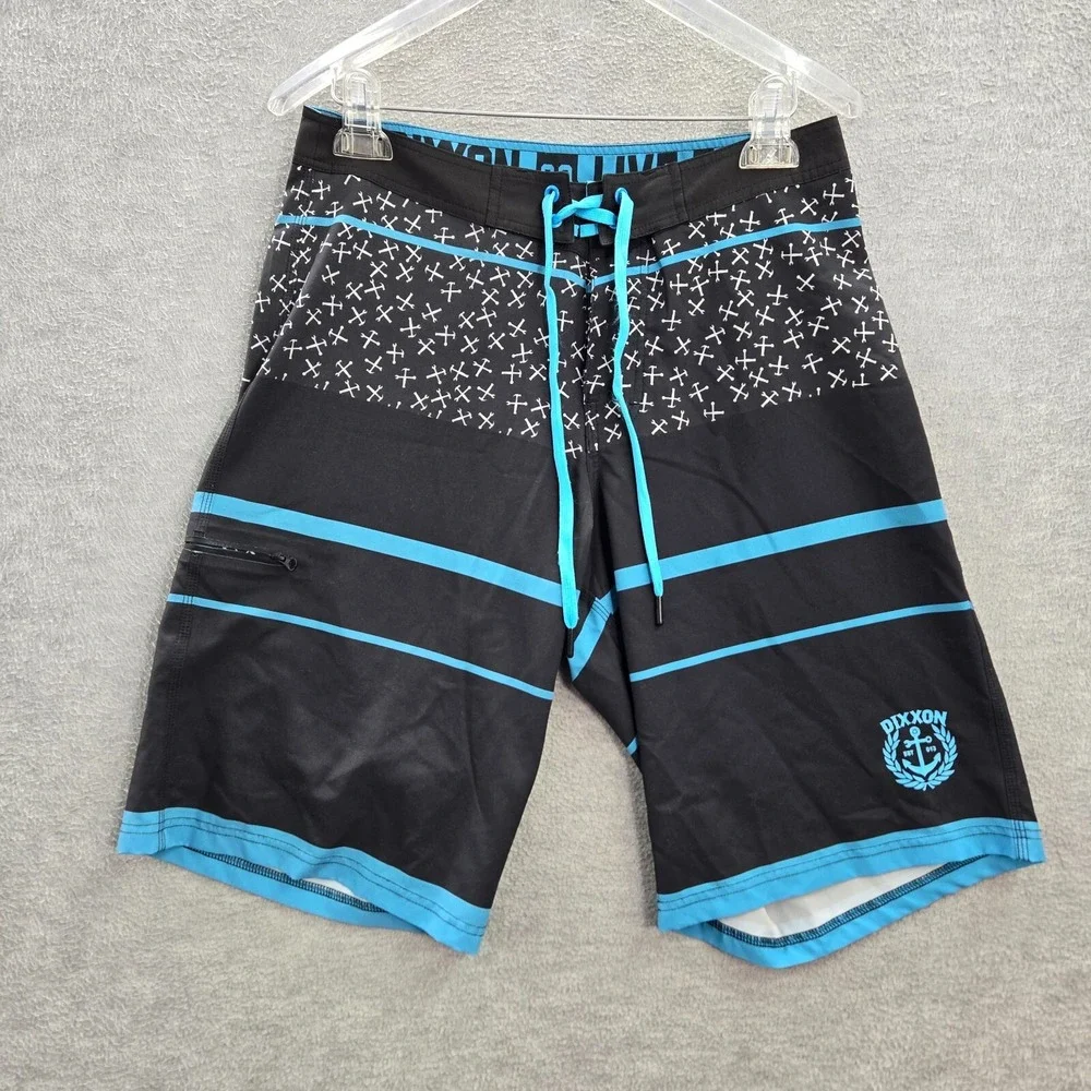 Dixxon Men Swimwear 30 Blue Striped‎ Board Shorts Logo Graphic Cargo Pocket